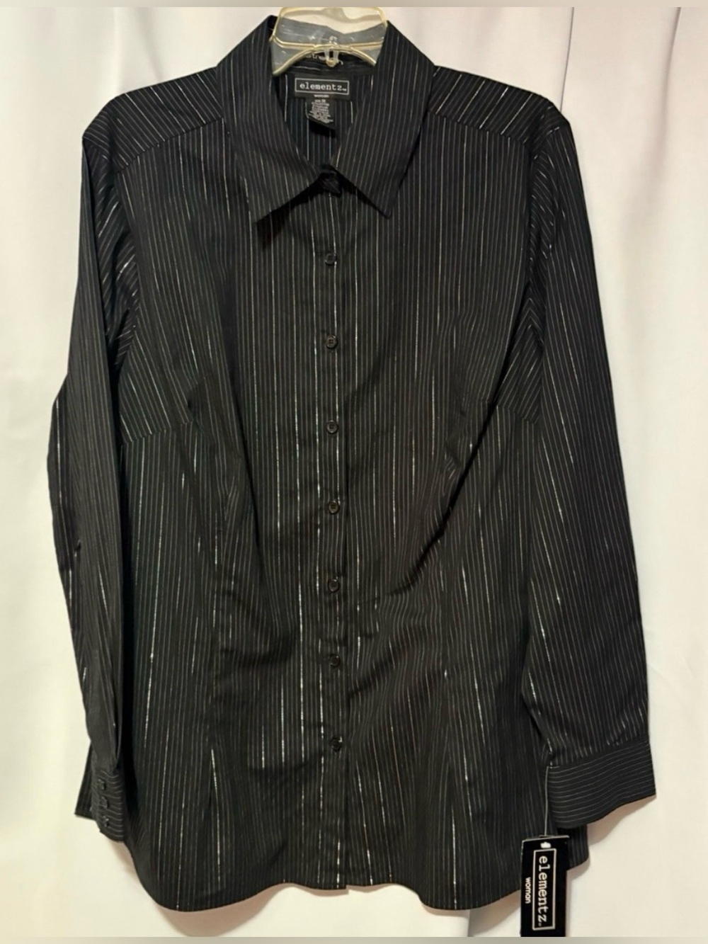 Elementz Black Dress Shirt with Silver Pinstripes No Belt